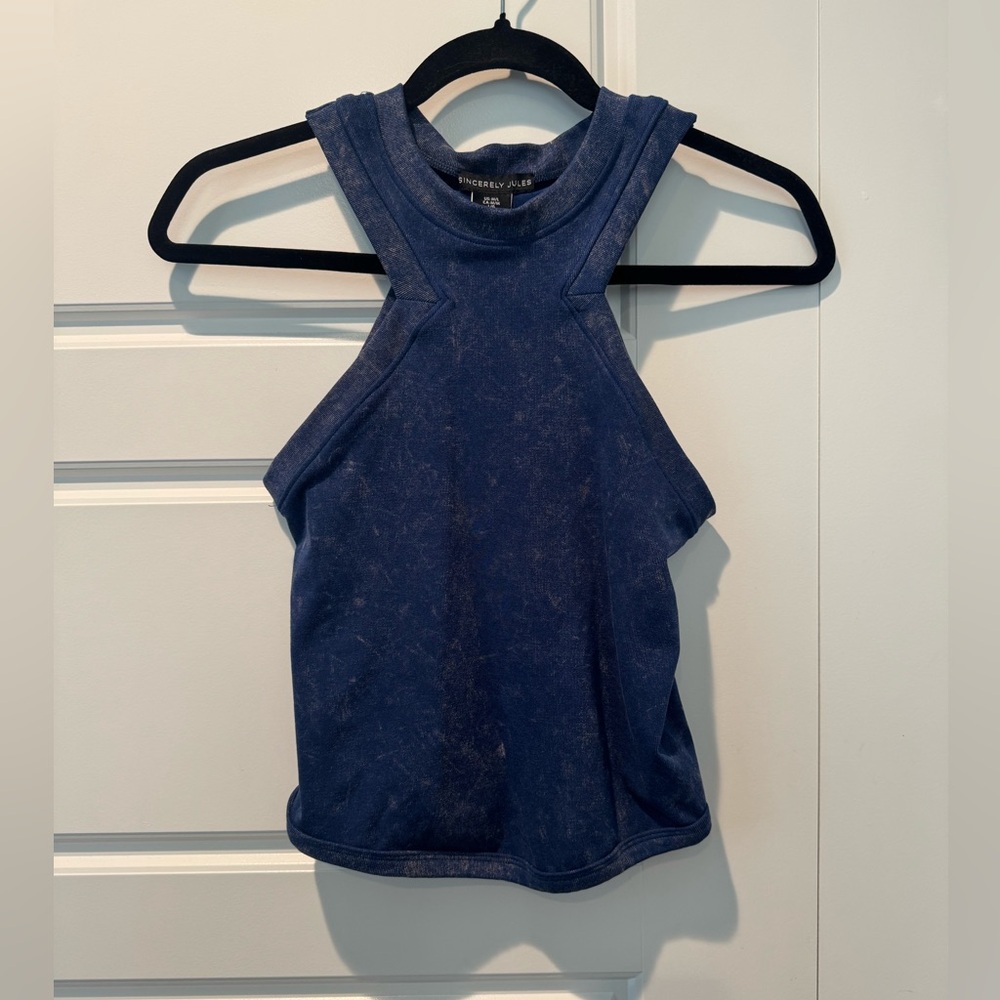 NWT Sincerely Jules Acid Washed Cropped Asymmetrical Tank Top Size M/L